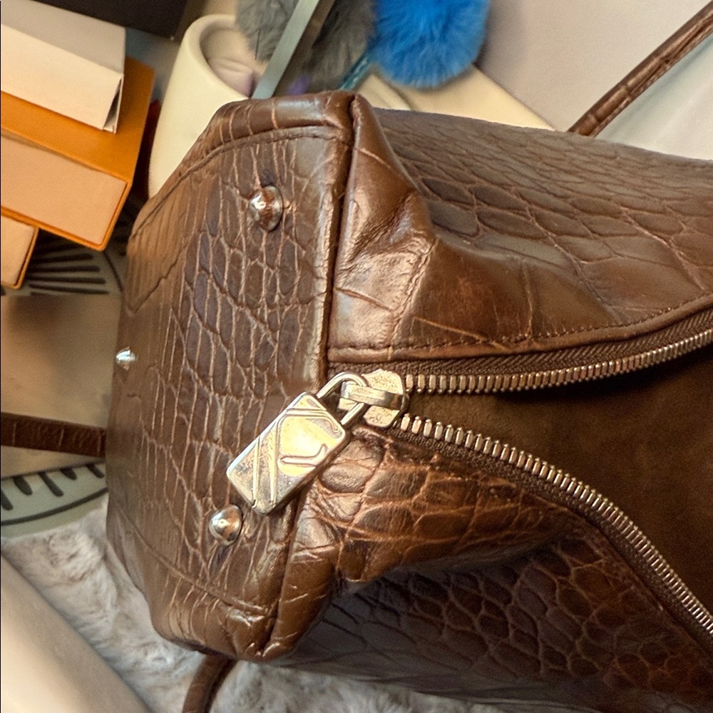 Furla Dark Brown Crocodile-Embossed Shoulder Bag - Picture 9 of 10